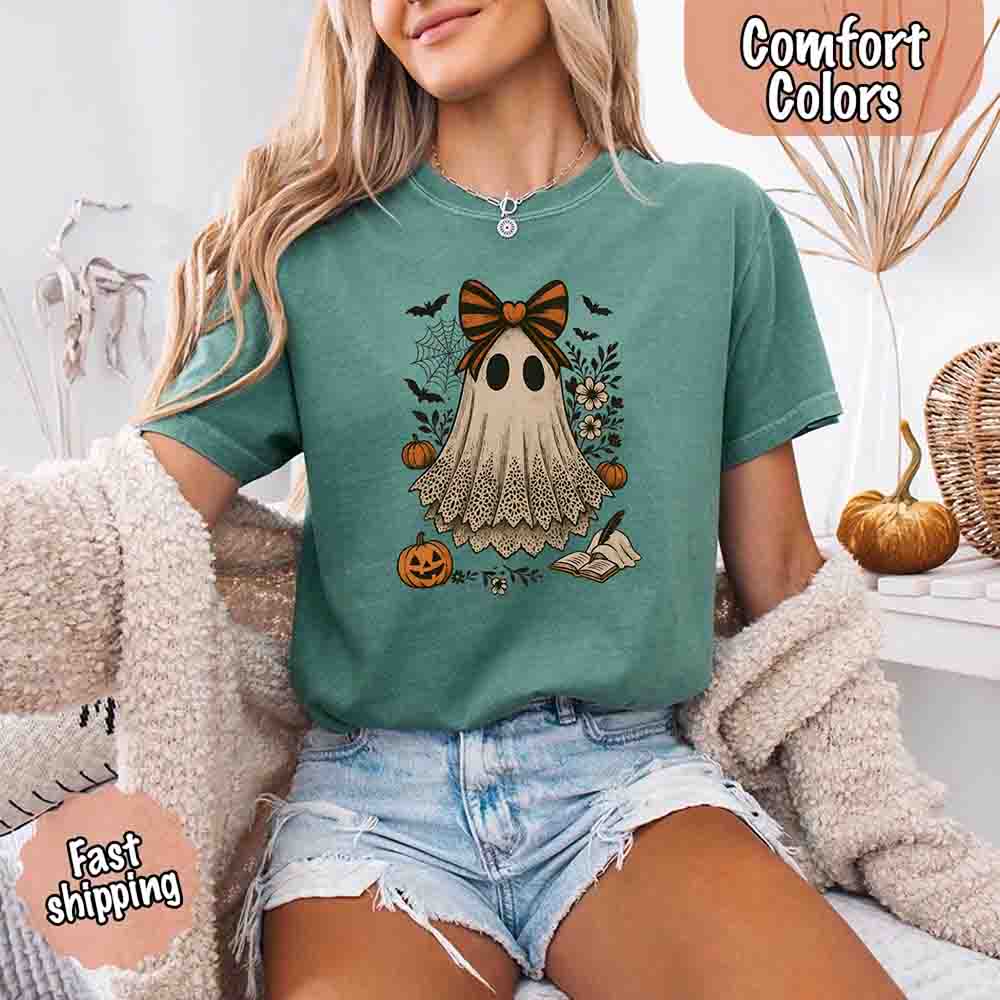 Lace Ghost Comfort Colors Halloween Shirt – Women’s Spooky Tee Adorb Custom Tees