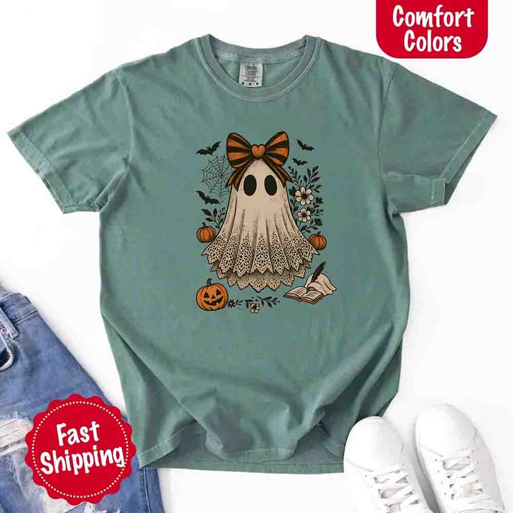 Lace Ghost Comfort Colors Halloween Shirt – Women’s Spooky Tee Adorb Custom Tees