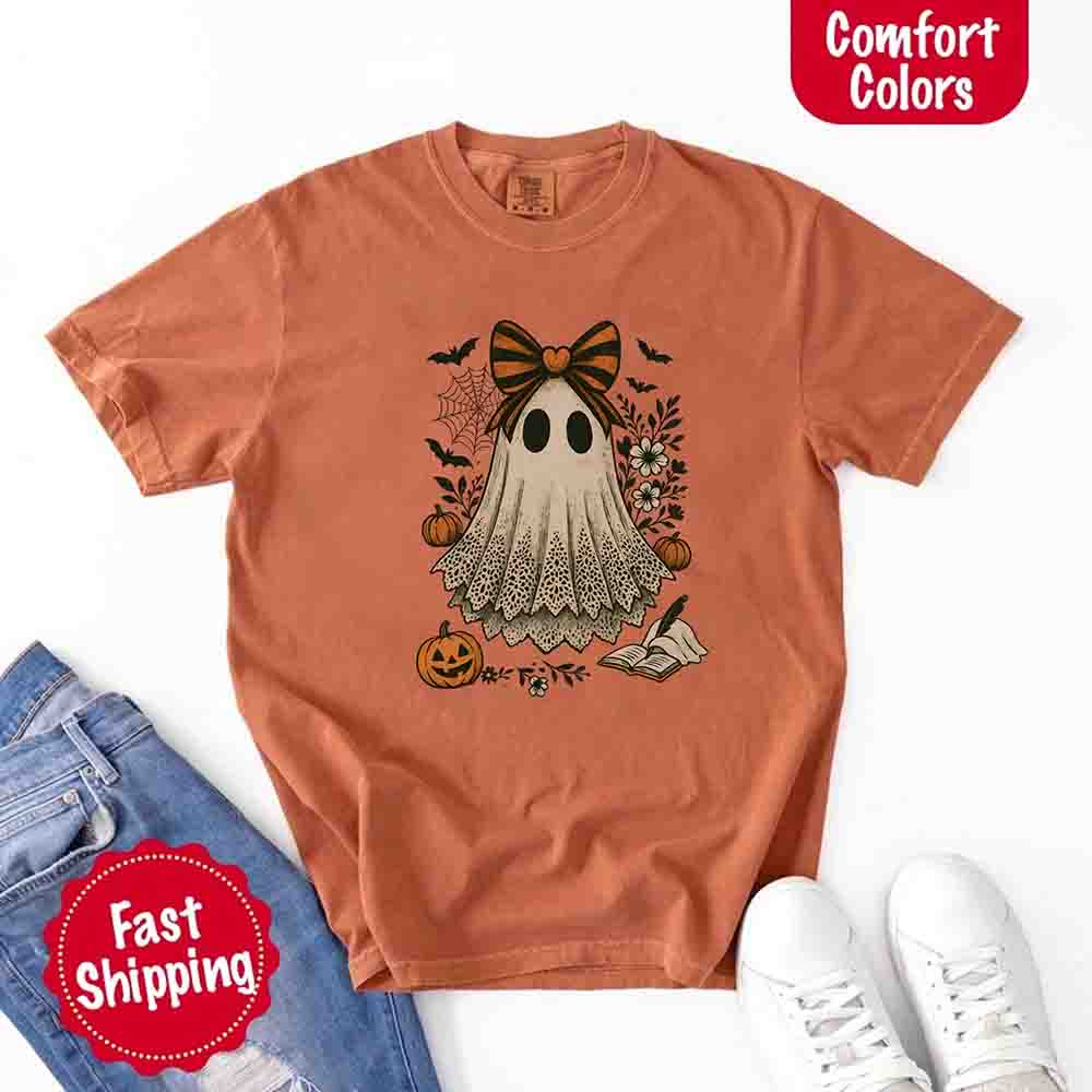 Lace Ghost Comfort Colors Halloween Shirt – Women’s Spooky Tee Adorb Custom Tees