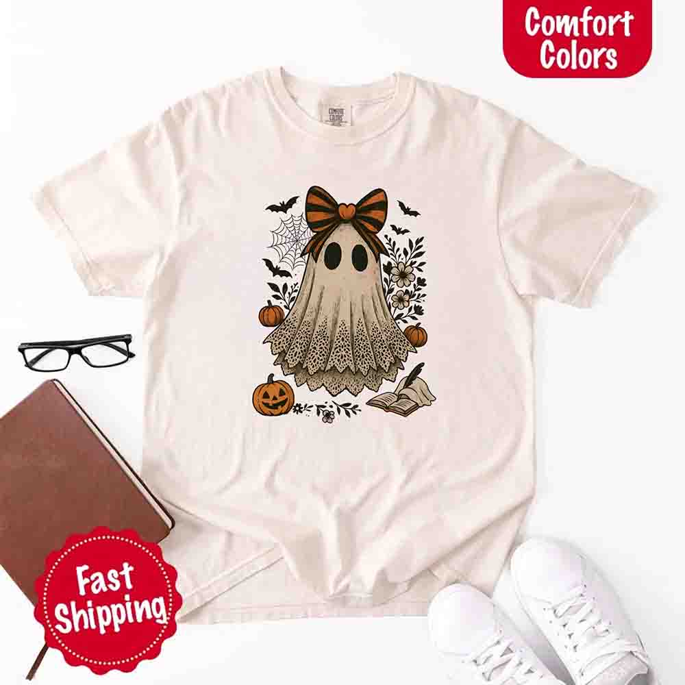 Lace Ghost Comfort Colors Halloween Shirt – Women’s Spooky Tee Adorb Custom Tees