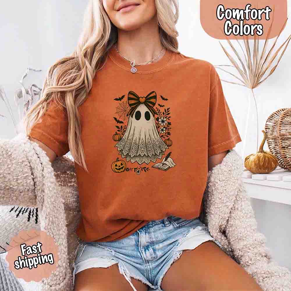 Lace Ghost Comfort Colors Halloween Shirt – Women’s Spooky Tee Adorb Custom Tees
