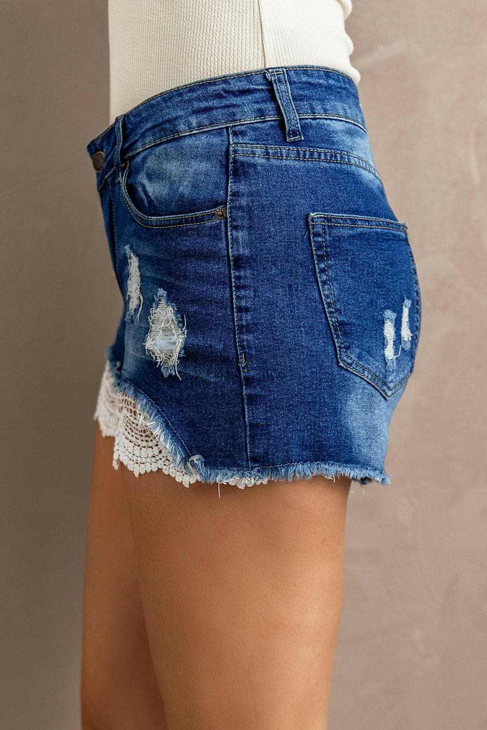 Lace accent distressed shorts - Love Salve 