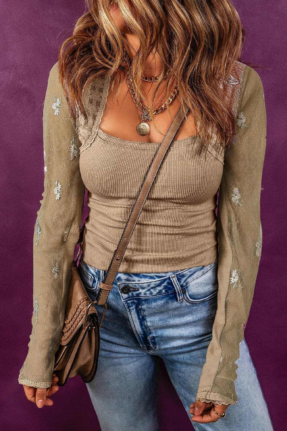 Lace detail long sleeve blouse - Love Salve 