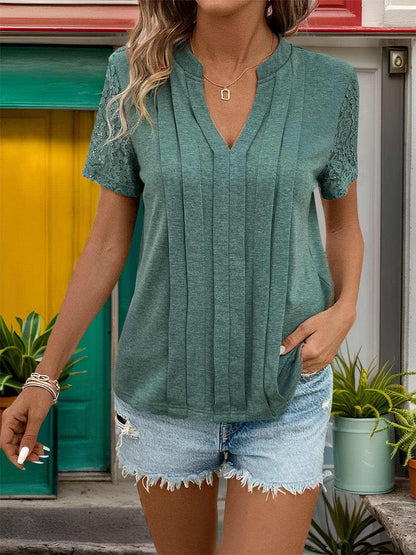 Lace detail notched tee - S to XL - Love Salve 
