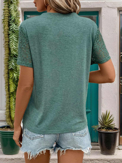 Lace detail notched tee - S to XL - Love Salve 