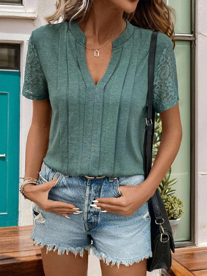 Lace detail notched tee - S to XL - Love Salve 