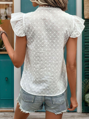 Lace ruffle cap sleeve blouse - Love Salve 