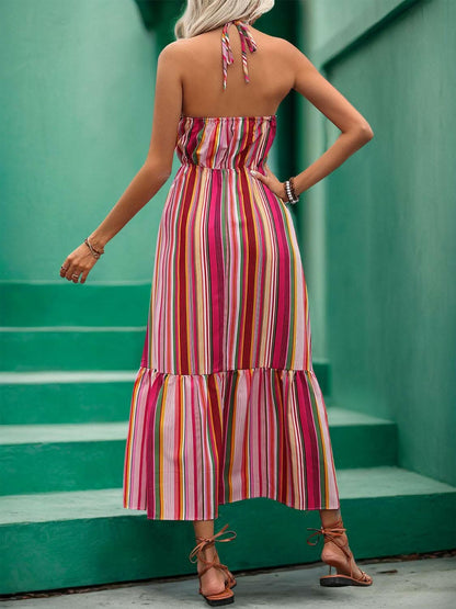 Lace striped midi dress - chic halter - Love Salve 