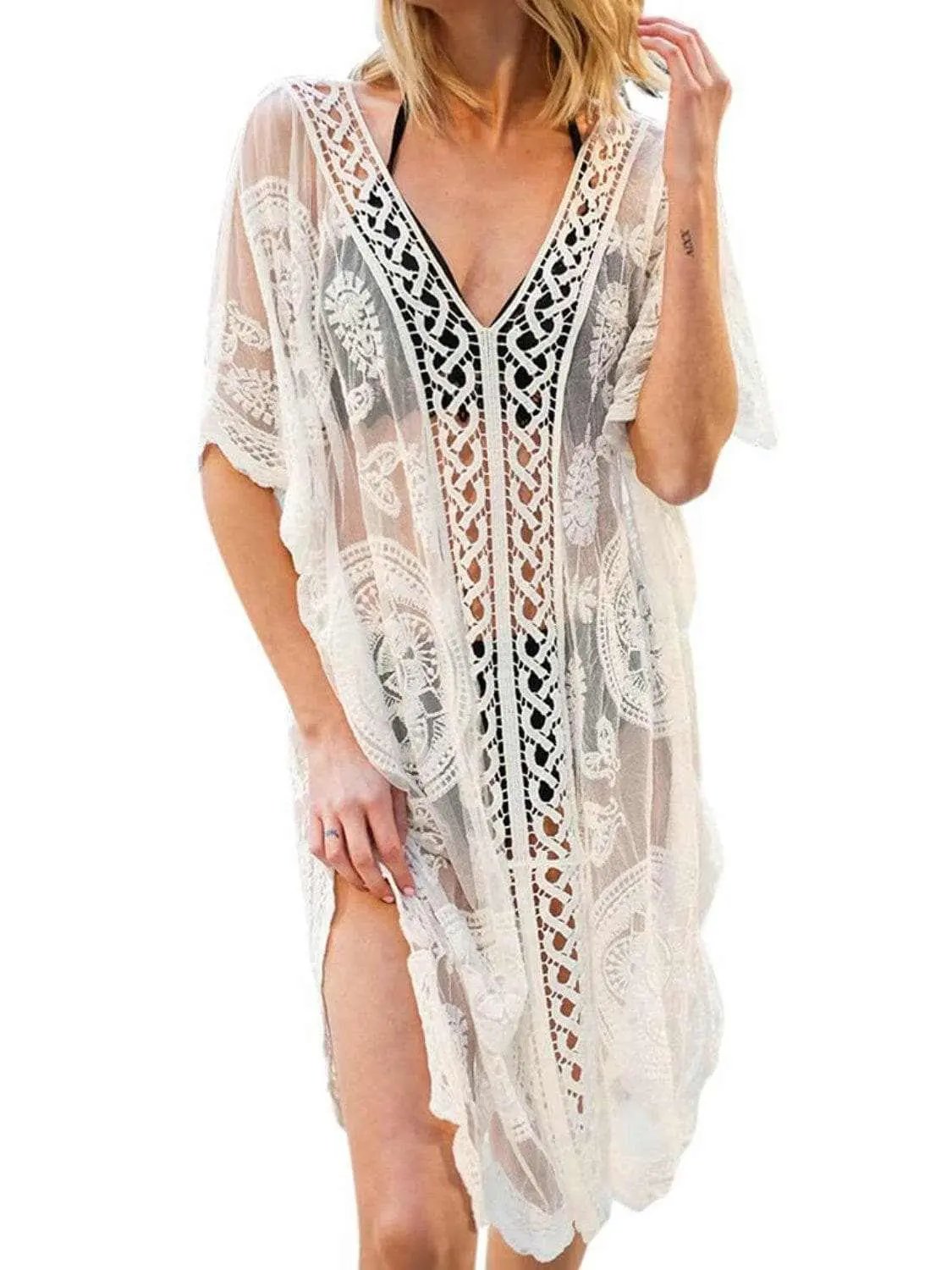 Lace v-neck beach cover-up - Love Salve 