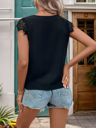 Lace v-neck cap sleeve tee - Love Salve 