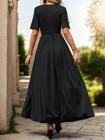 Lace v-neck dress with slit detail - Love Salve 
