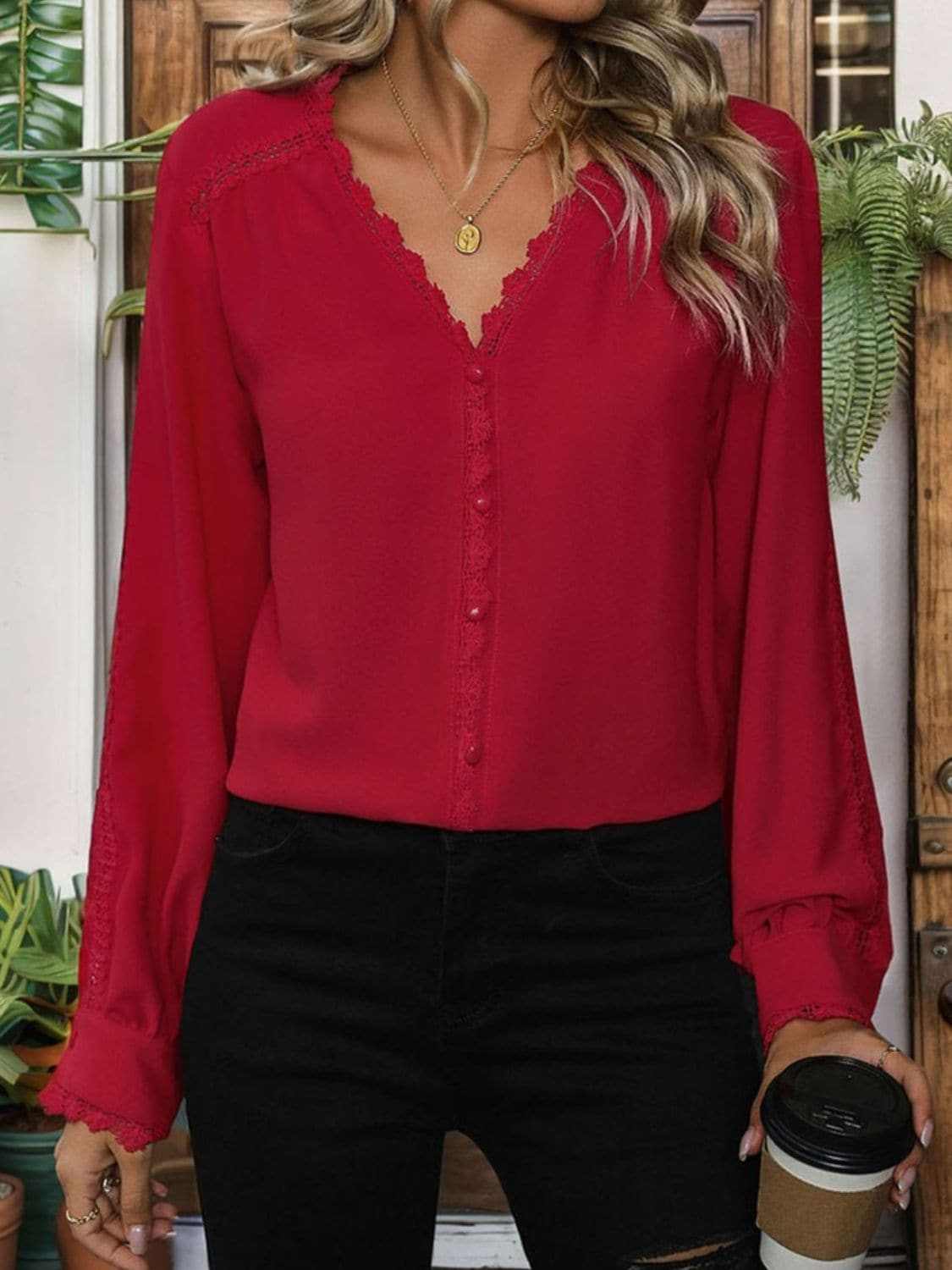 Lace v-neck long sleeve top - Love Salve 