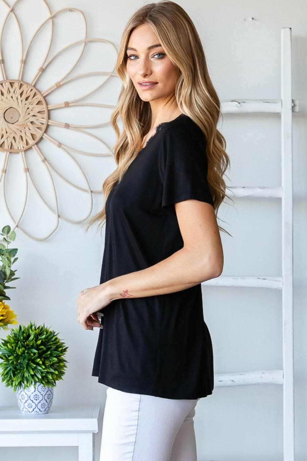 Lace v-neck short sleeve tee by Heimish 