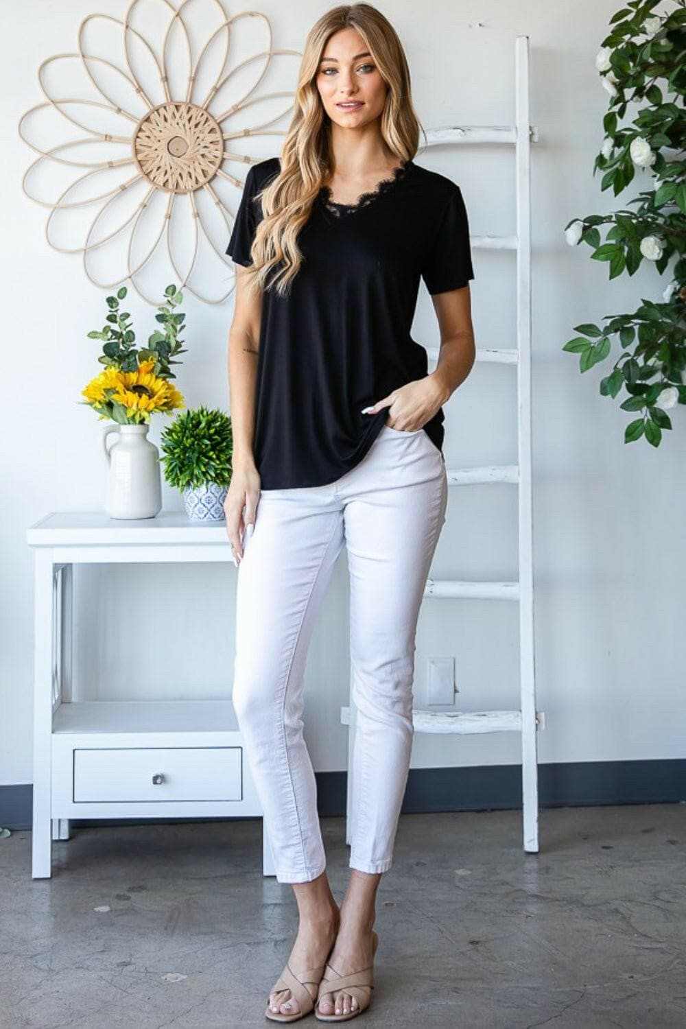 Lace v-neck short sleeve tee by Heimish 