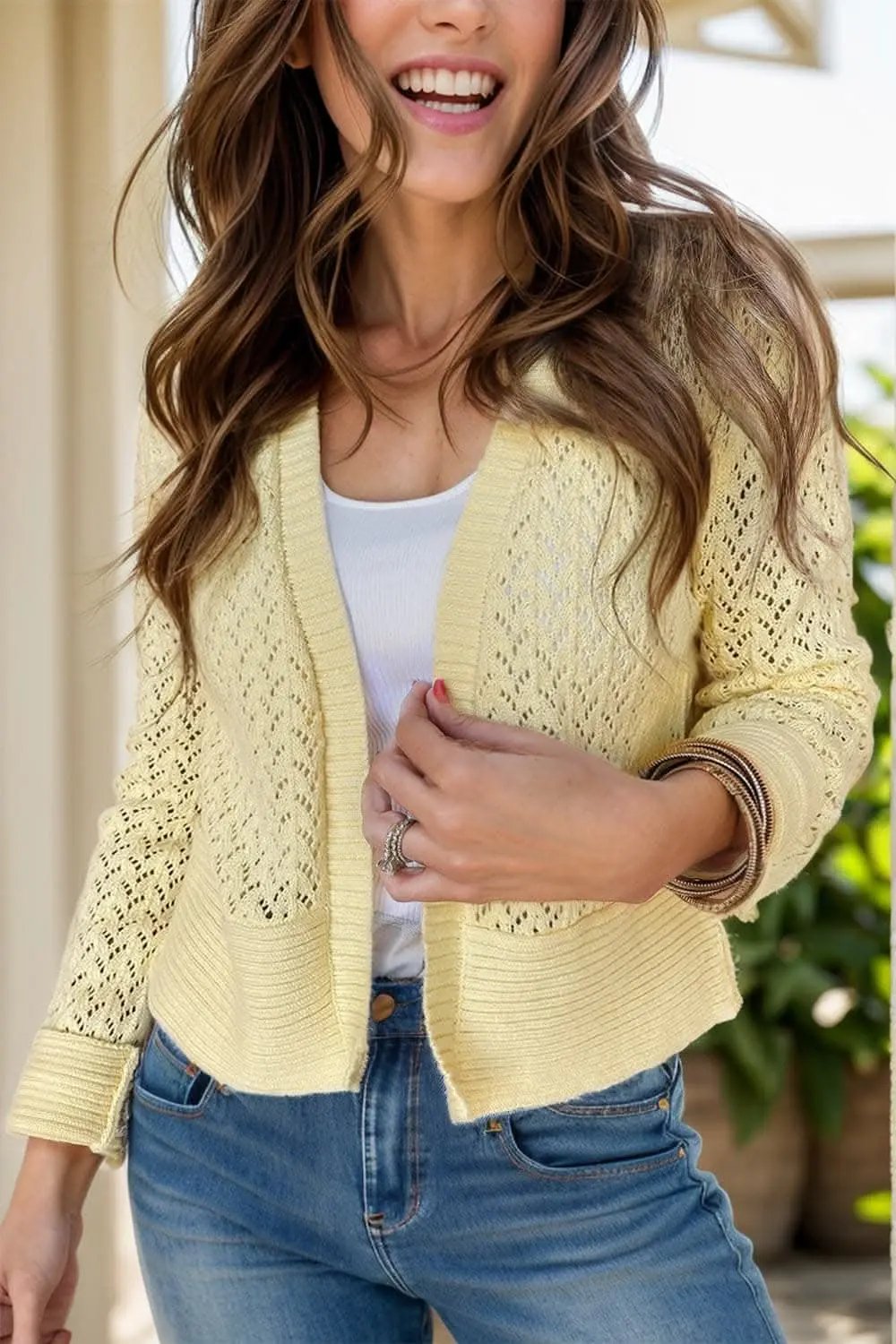 Lacy open front cardigan - long sleeve - Love Salve 