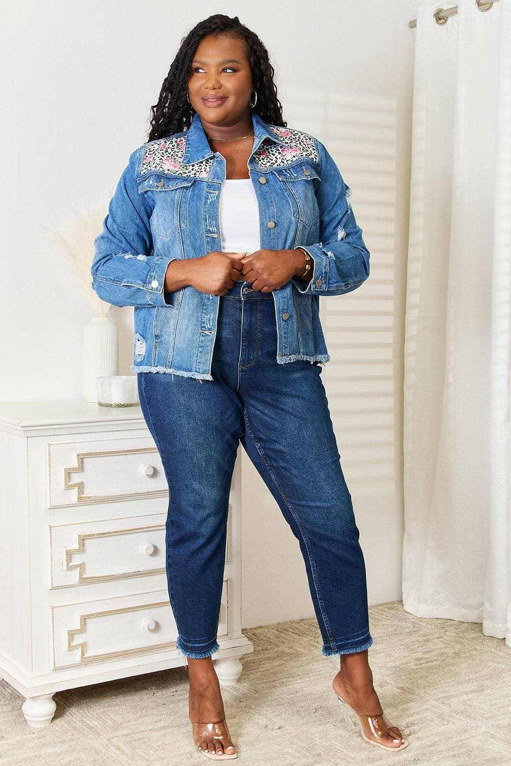 Leopard floral distressed jacket - Love Salve 