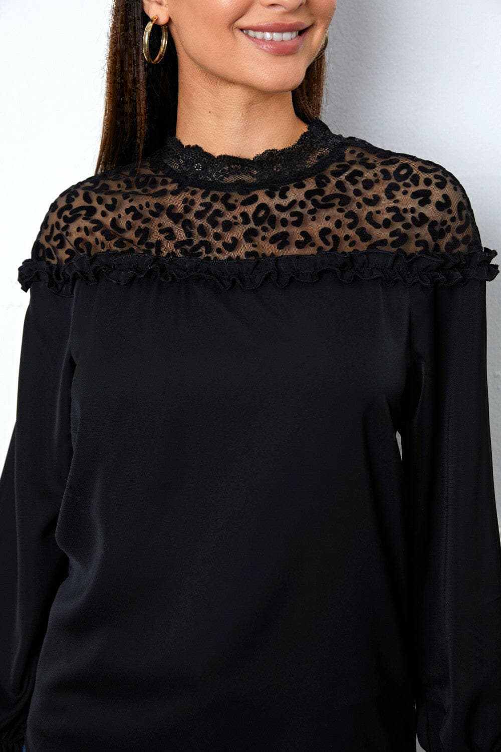 Leopard frill sleeve blouse - Love Salve 