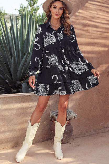 Leopard print collared mini dress - Love Salve 