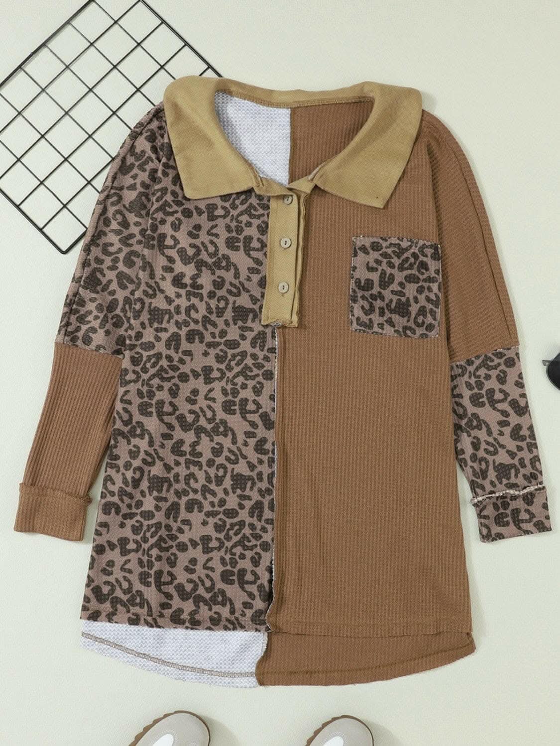 Leopard print half-button blouse - Love Salve 