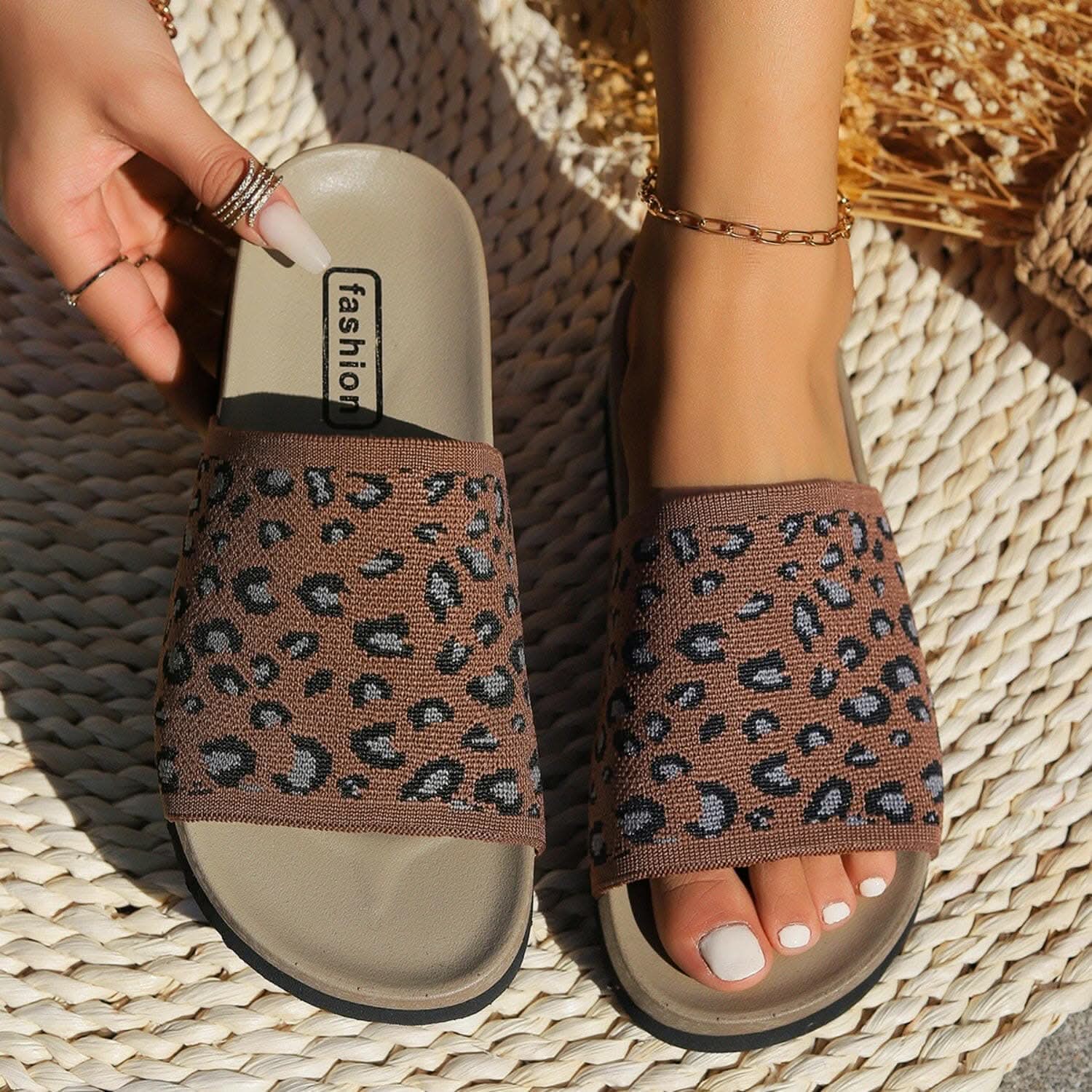 Leopard print open toe sandals - Love Salve 