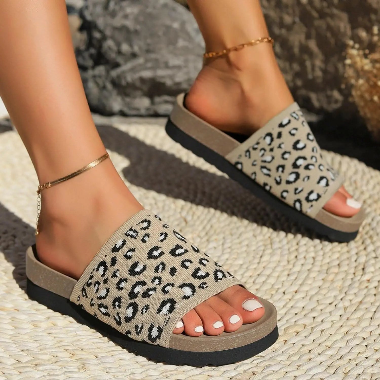 Leopard print open toe sandals - Love Salve 