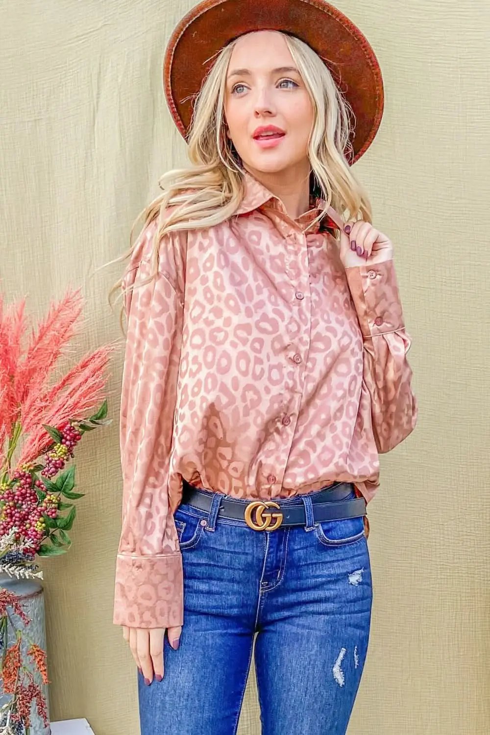 Leopard print satin shirt - curved hem - Love Salve 