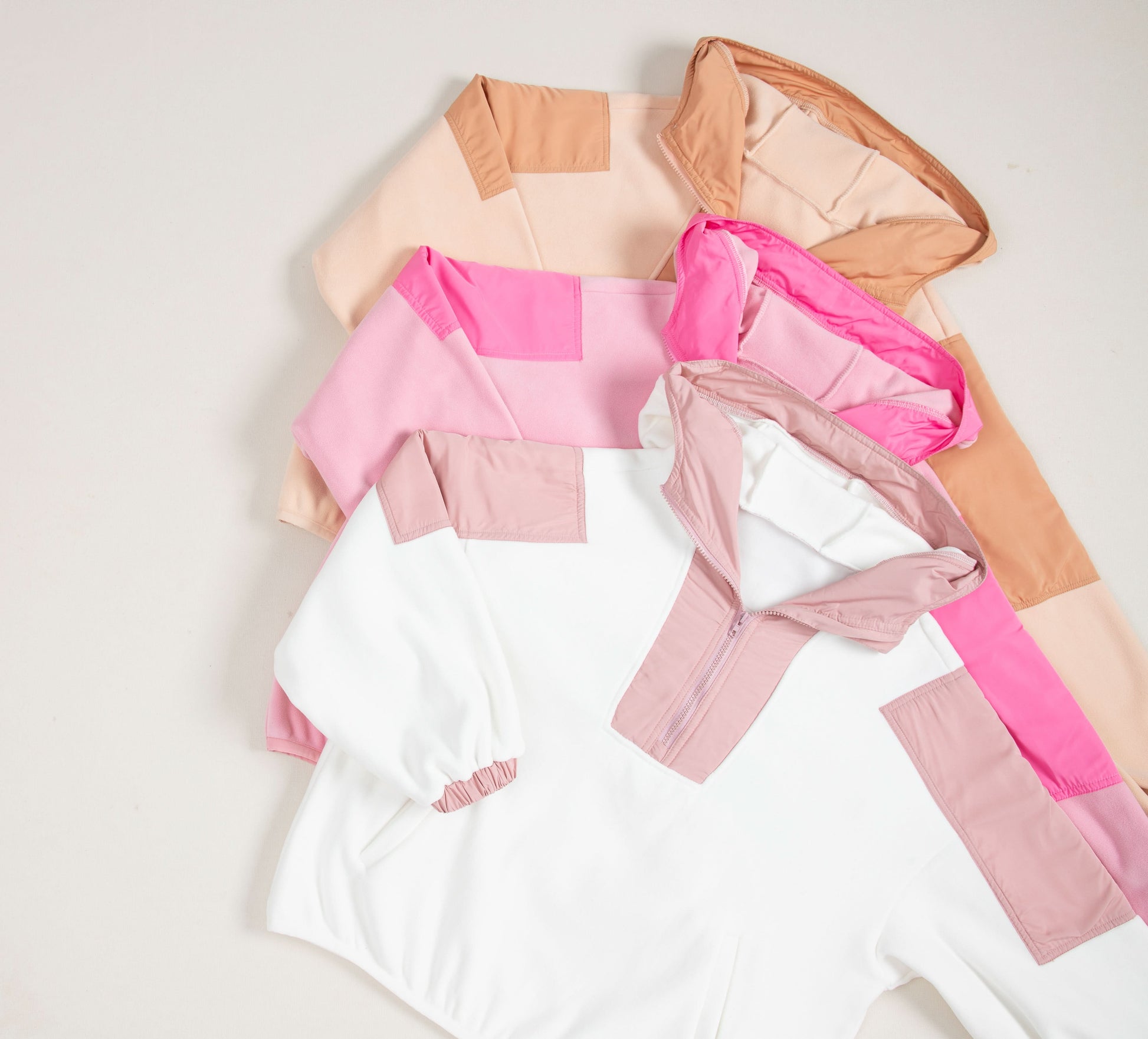 Light French Beige Colorblock Patchwork Half Zip Oversized Sherpa Hoodie - Love Salve 