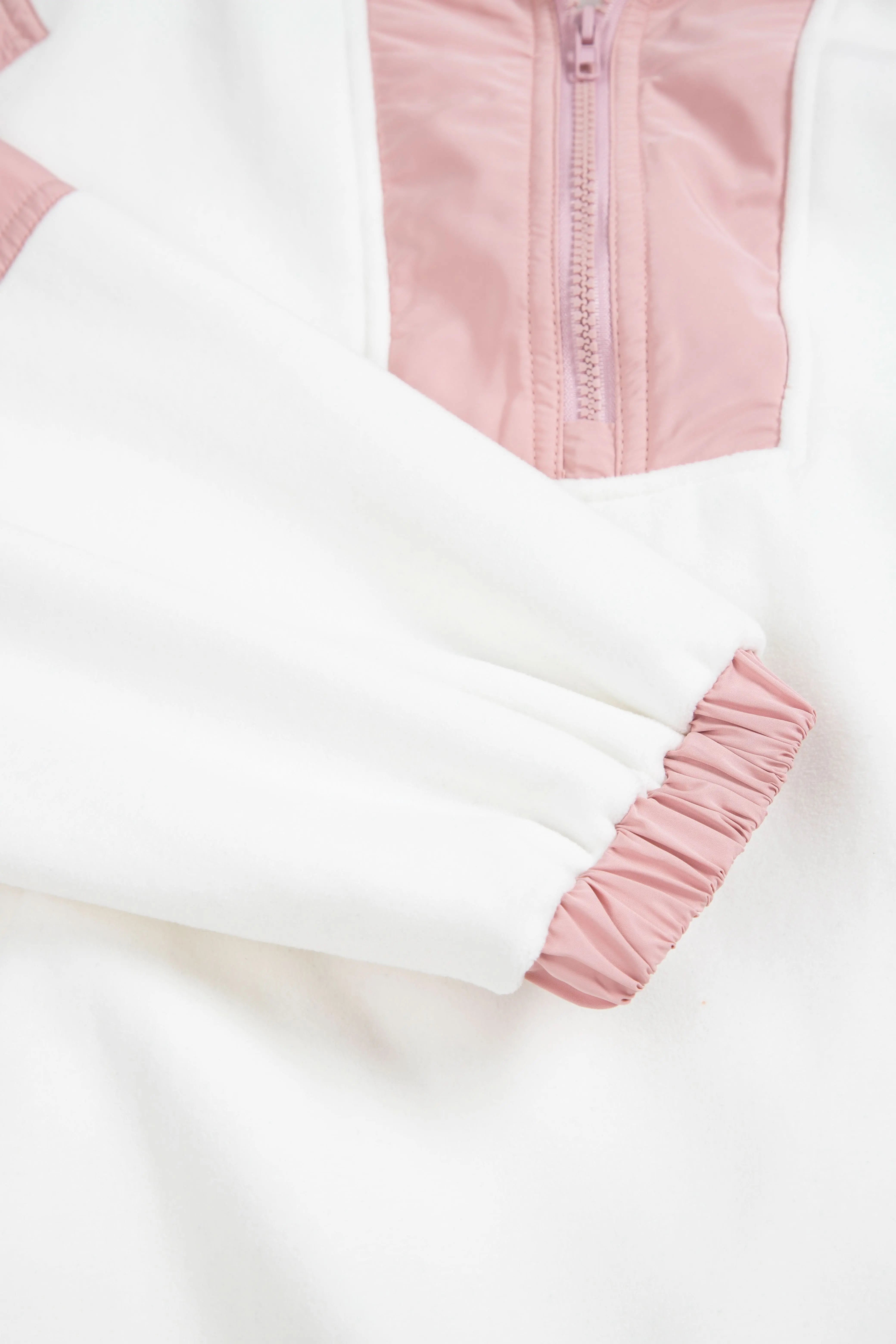 Light French Beige Colorblock Patchwork Half Zip Oversized Sherpa Hoodie - Love Salve 