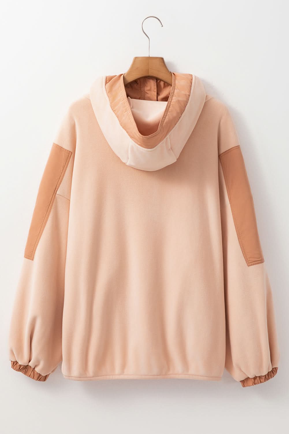 Light French Beige Colorblock Patchwork Half Zip Oversized Sherpa Hoodie - Love Salve 