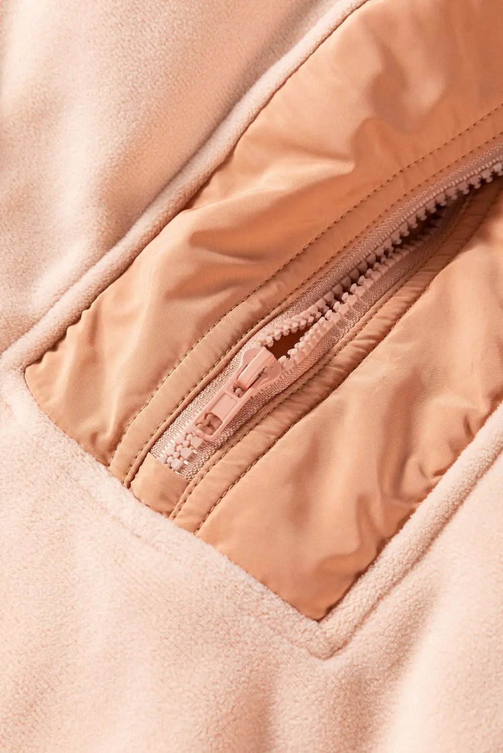 Light French Beige Colorblock Patchwork Half Zip Oversized Sherpa Hoodie - Love Salve 