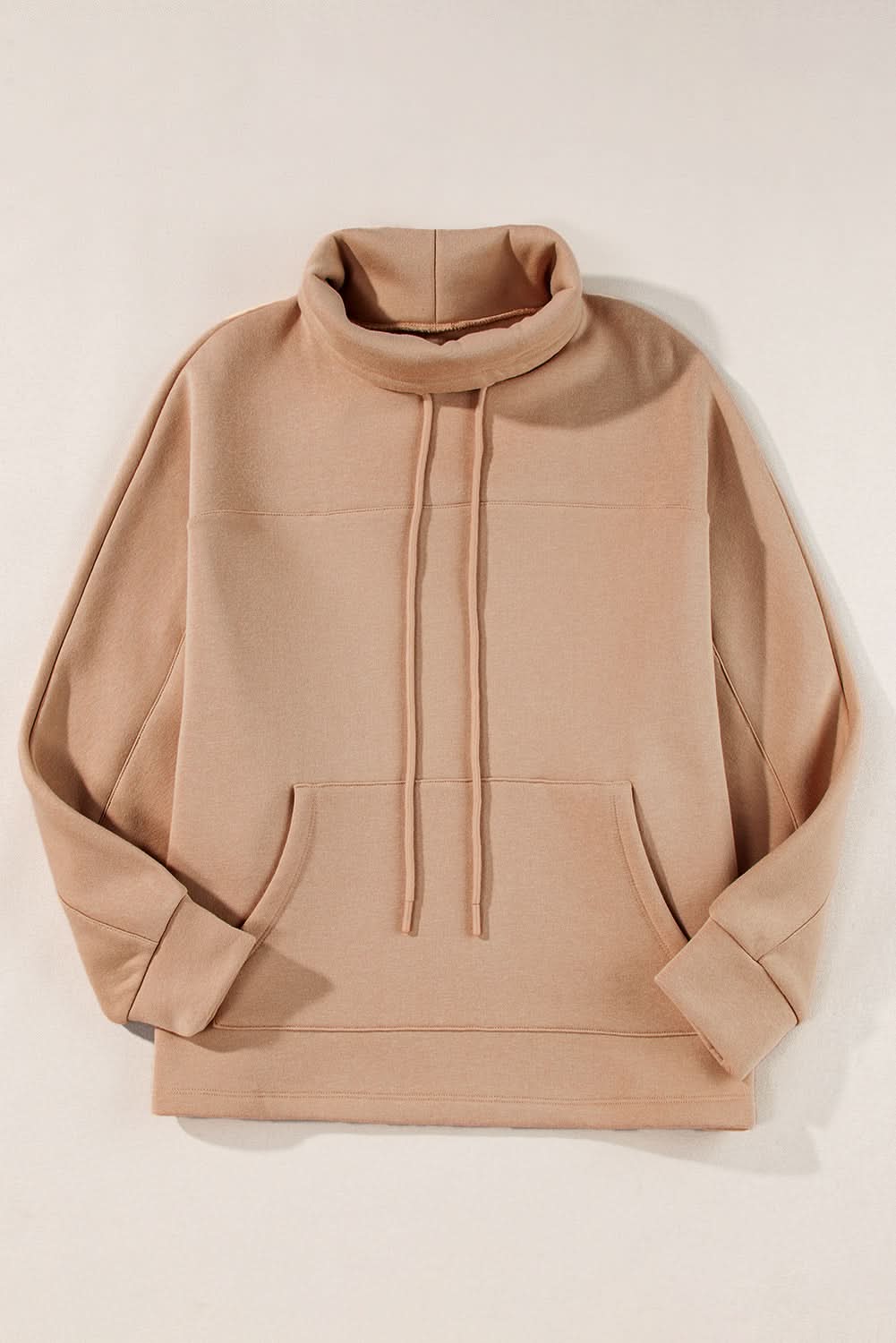 Light French Beige Drawstring Turtleneck Dolman Sleeve Sweatshirt - Love Salve 
