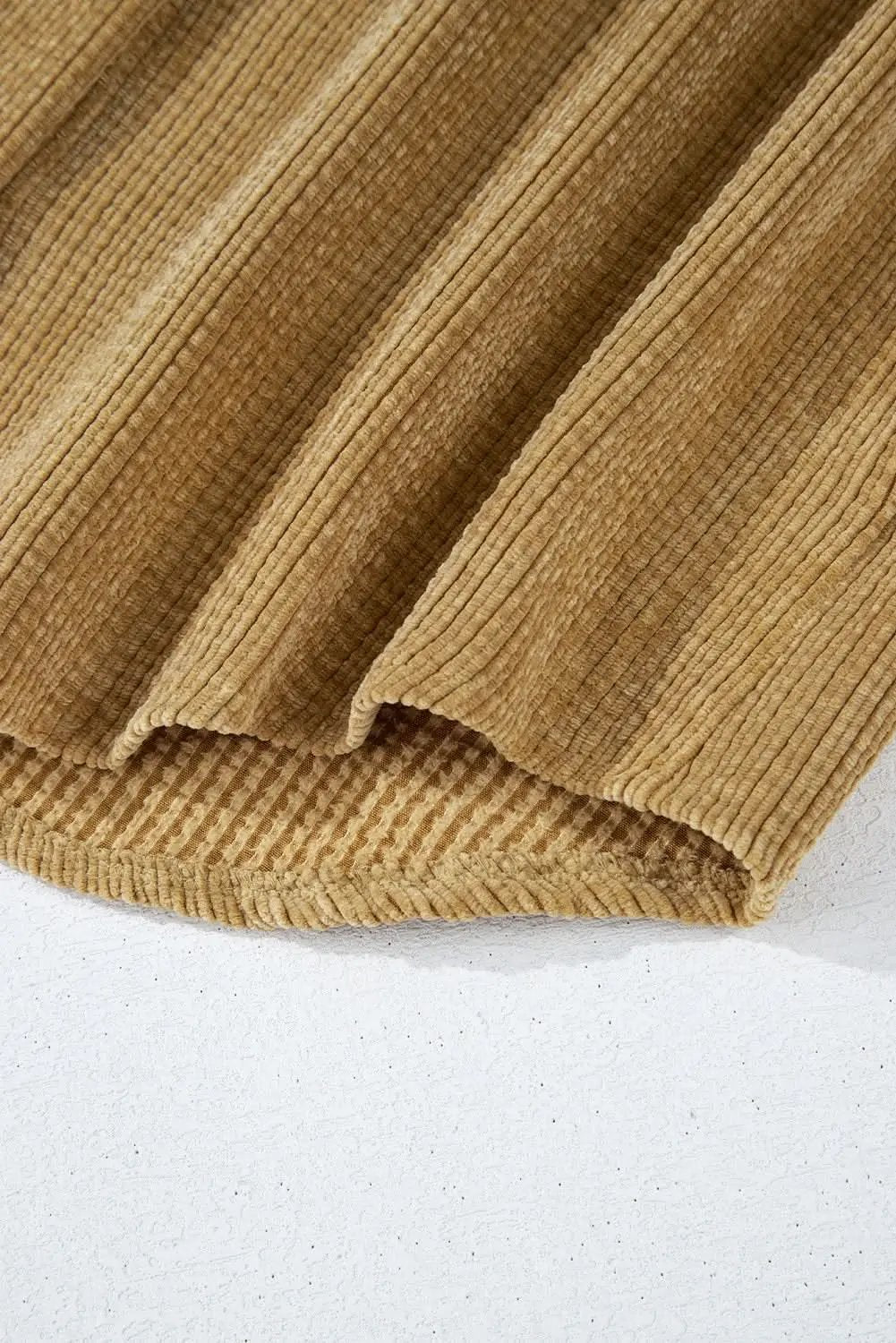 Light French Beige Patched Pocket Button Up Corduroy Shacket - Love Salve 