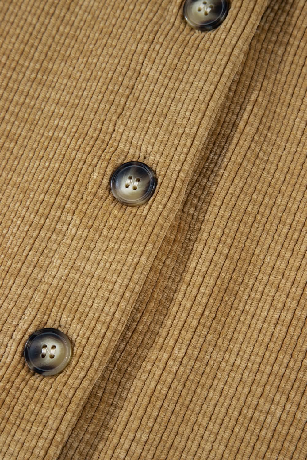 Light French Beige Patched Pocket Button Up Corduroy Shacket - Love Salve 