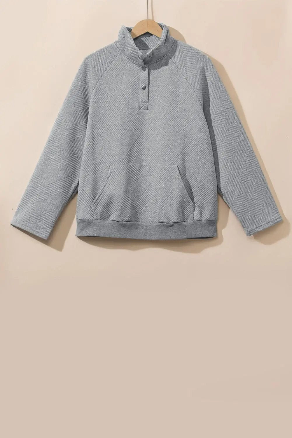 Light Grey Textured Snap Buttons Pullover Plus Size Sweatshirt - Love Salve 