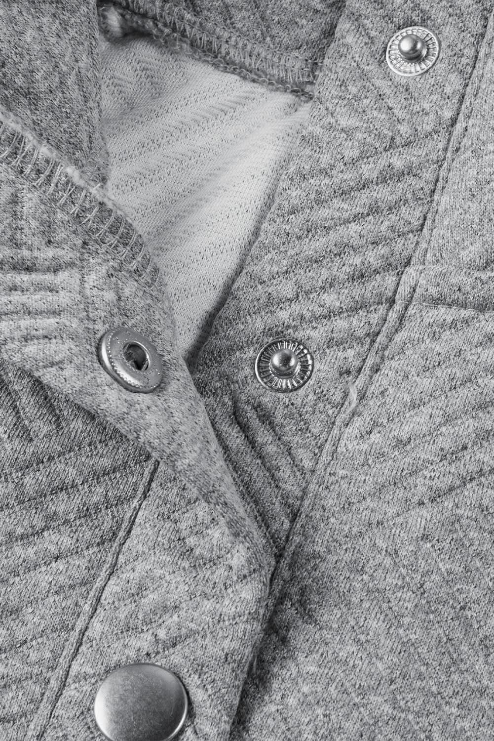 Light Grey Textured Snap Buttons Pullover Plus Size Sweatshirt - Love Salve 