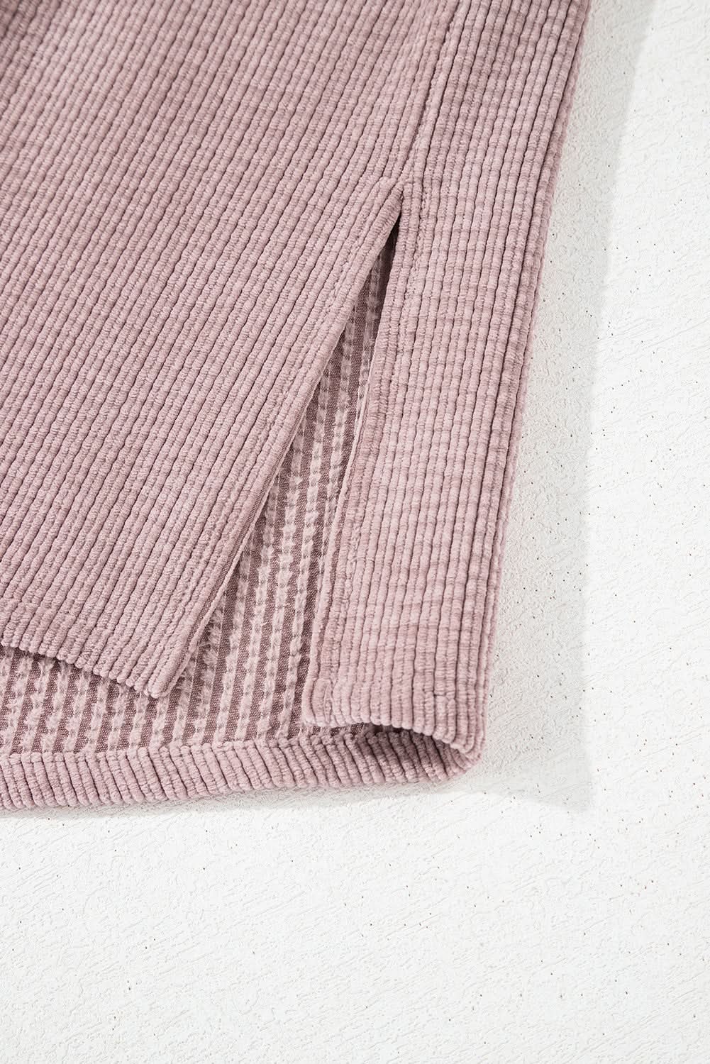 Light Pink Corduroy Flap Pocket Button Up Shacket - Love Salve 