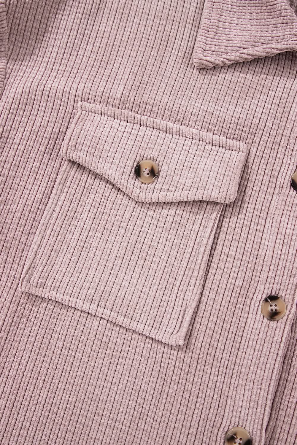 Light Pink Corduroy Flap Pocket Button Up Shacket - Love Salve 