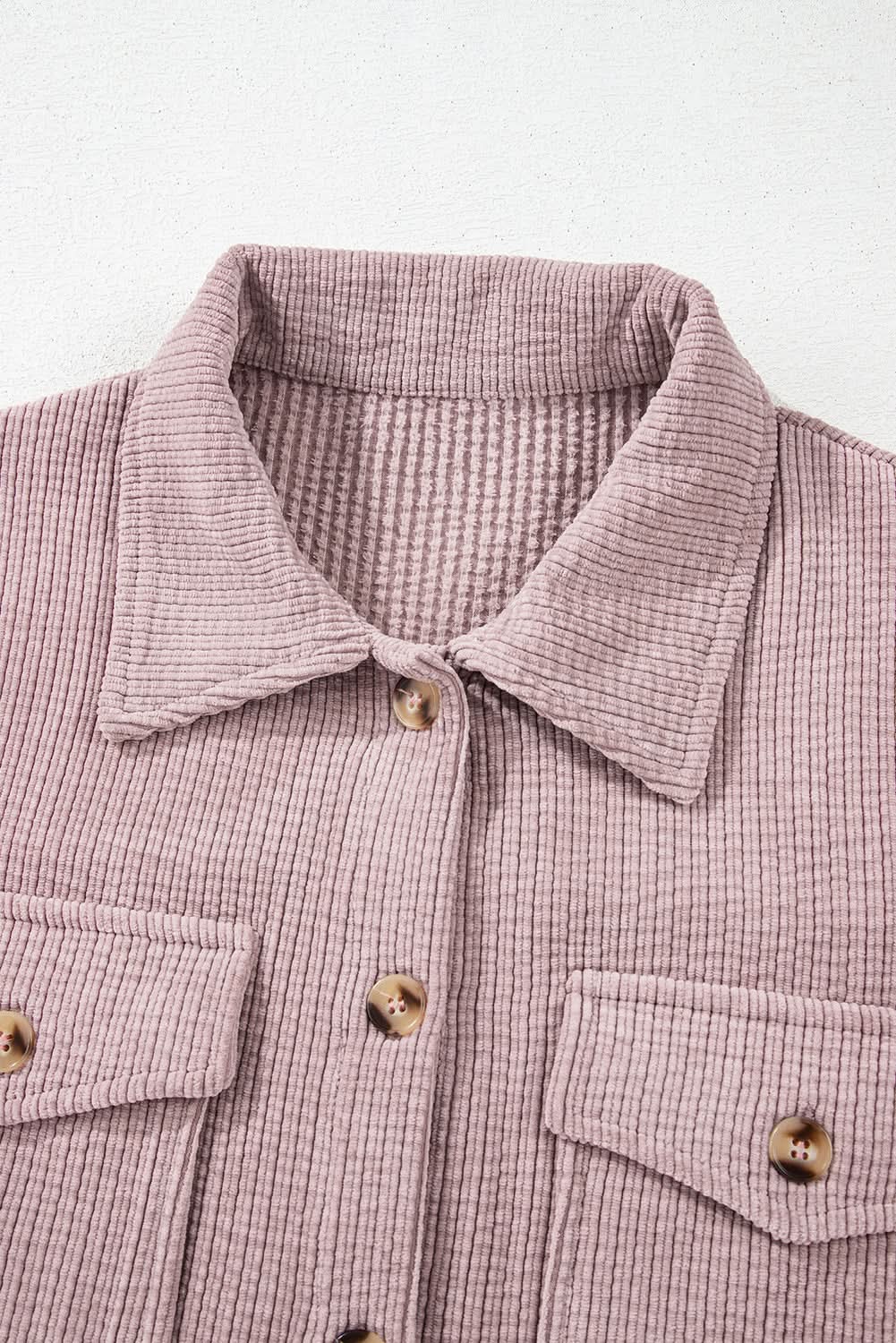 Light Pink Corduroy Flap Pocket Button Up Shacket - Love Salve 
