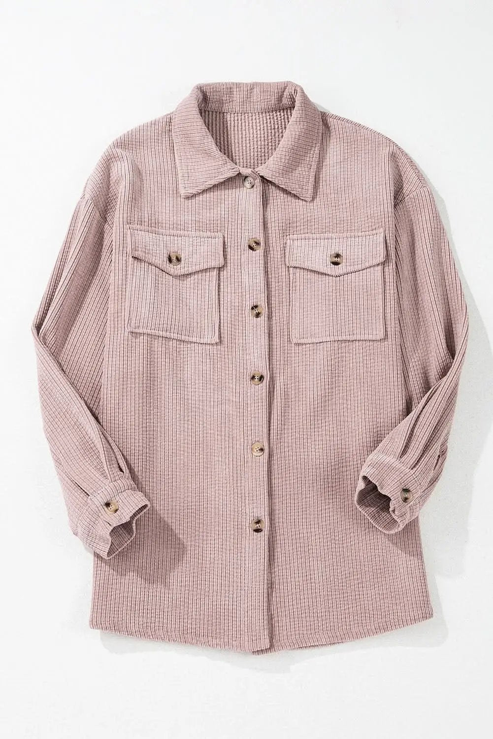 Light Pink Corduroy Flap Pocket Button Up Shacket - Love Salve 