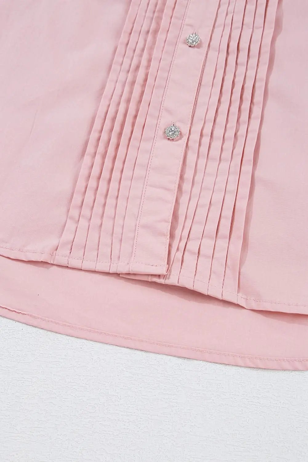Light Pink Pleated Button-Up Loose Fit Casual Shirt - Love Salve 
