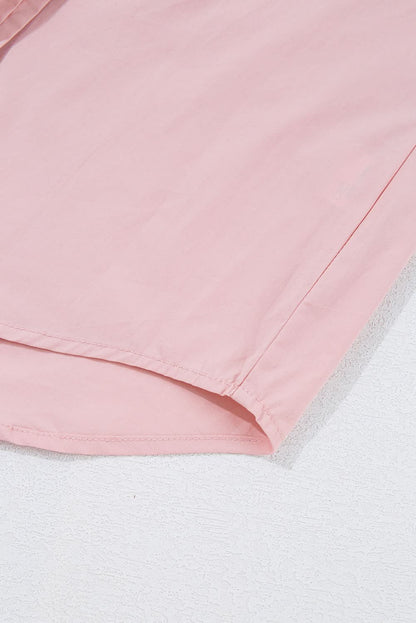 Light Pink Pleated Button-Up Loose Fit Casual Shirt - Love Salve 