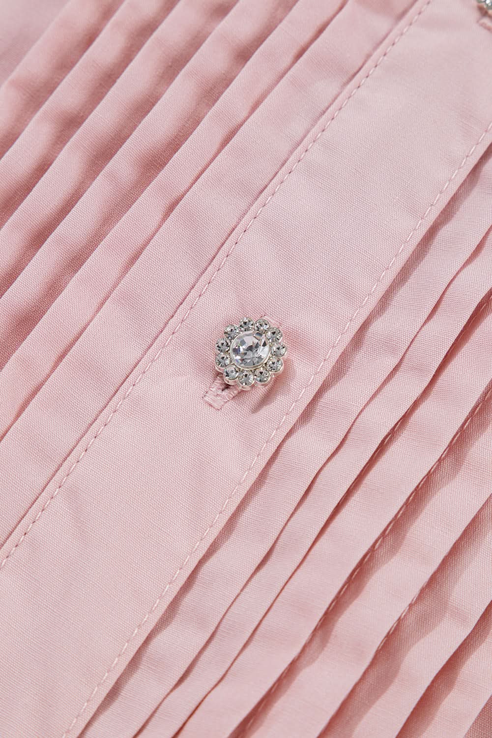 Light Pink Pleated Button-Up Loose Fit Casual Shirt - Love Salve 