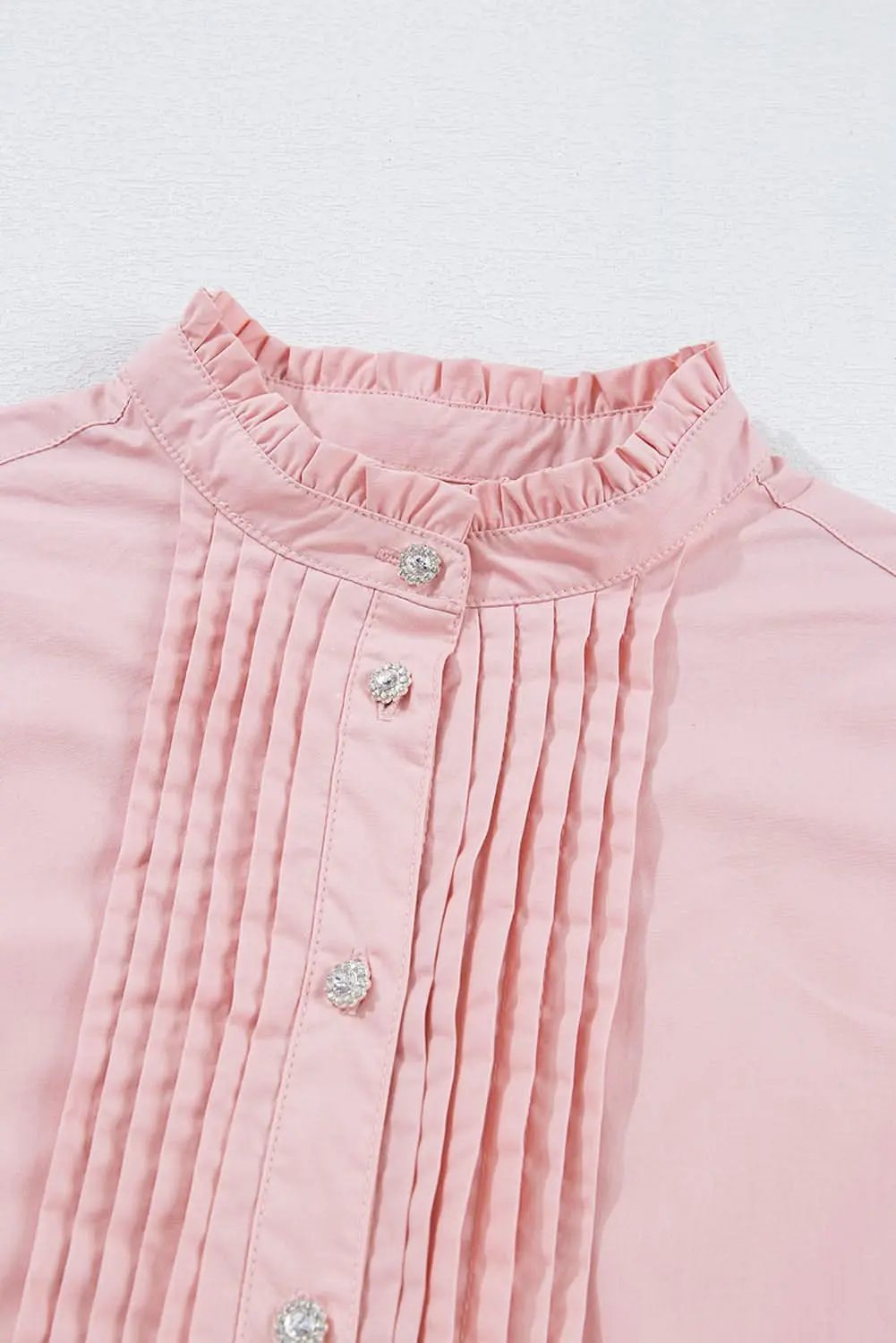 Light Pink Pleated Button-Up Loose Fit Casual Shirt - Love Salve 