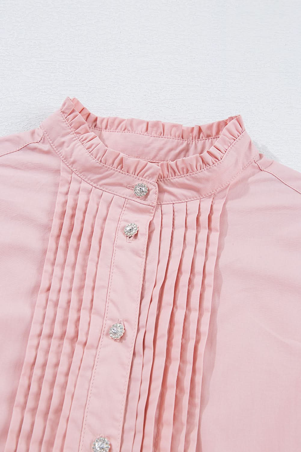 Light Pink Pleated Button-Up Loose Fit Casual Shirt - Love Salve 