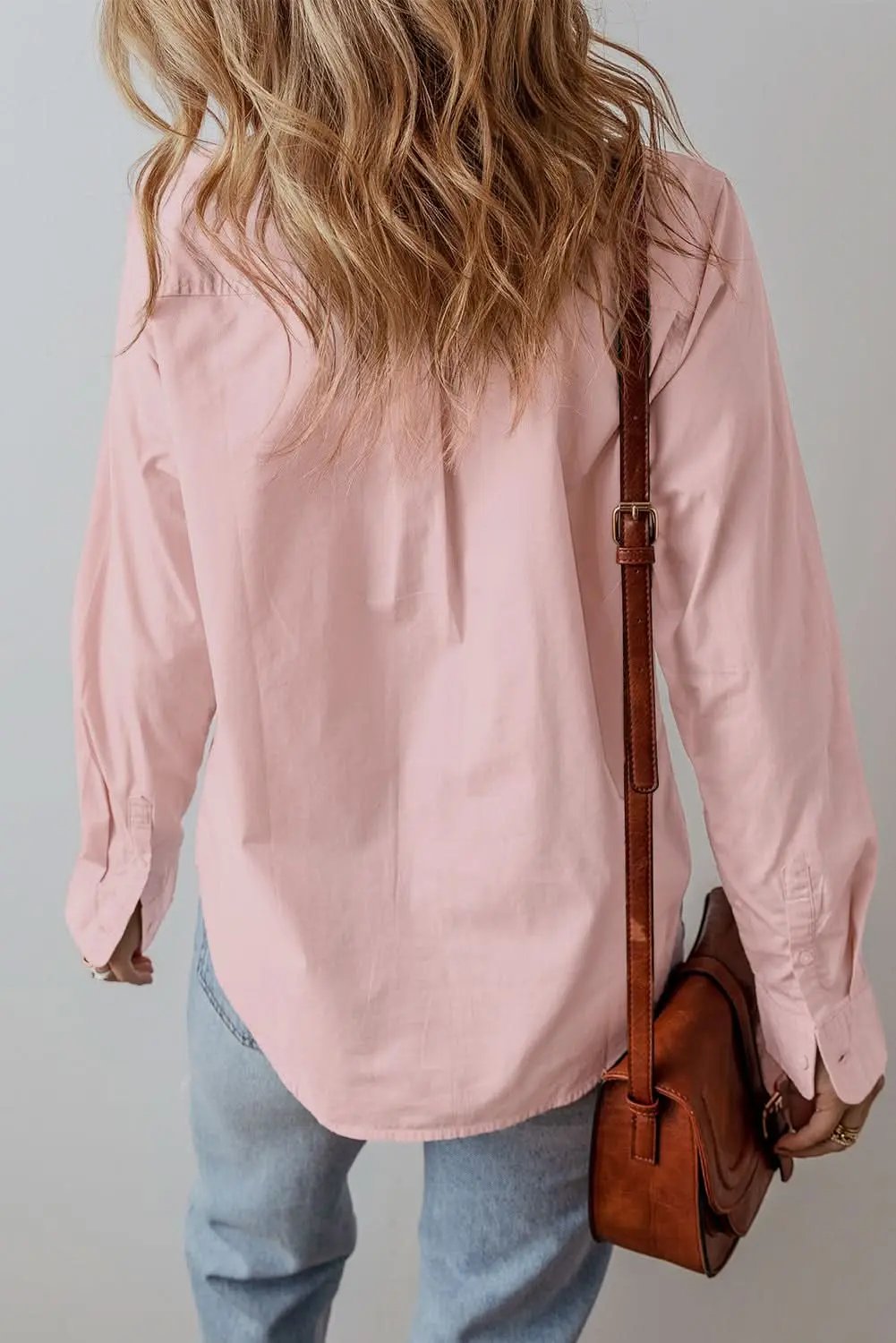 Light Pink Pleated Button-Up Loose Fit Casual Shirt - Love Salve 