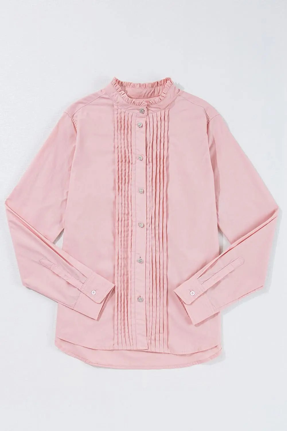 Light Pink Pleated Button-Up Loose Fit Casual Shirt - Love Salve 
