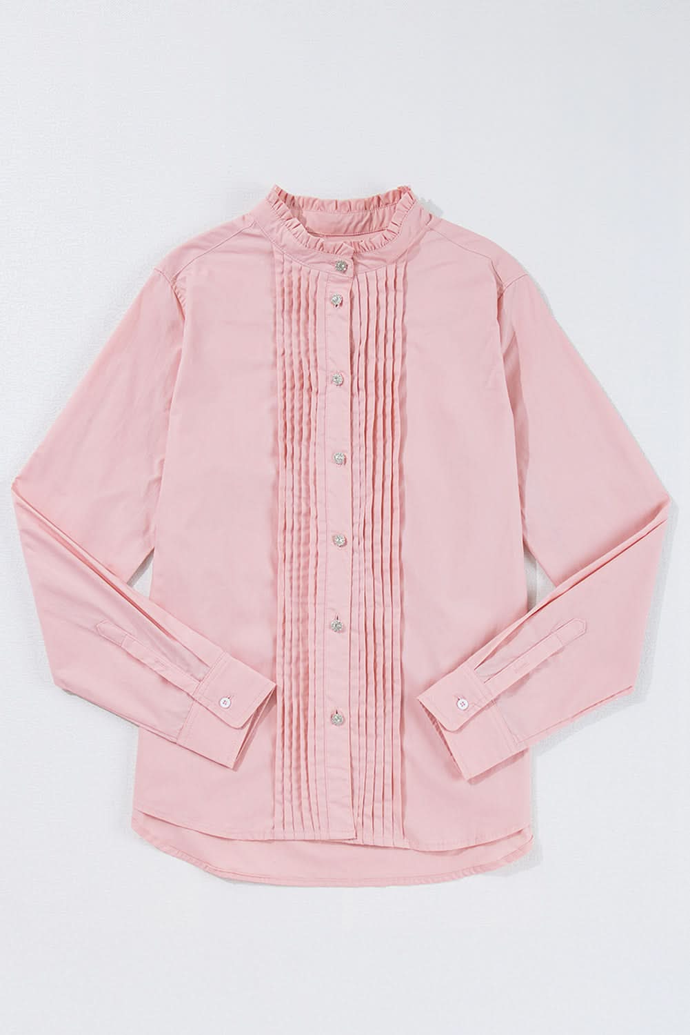 Light Pink Pleated Button-Up Loose Fit Casual Shirt - Love Salve 