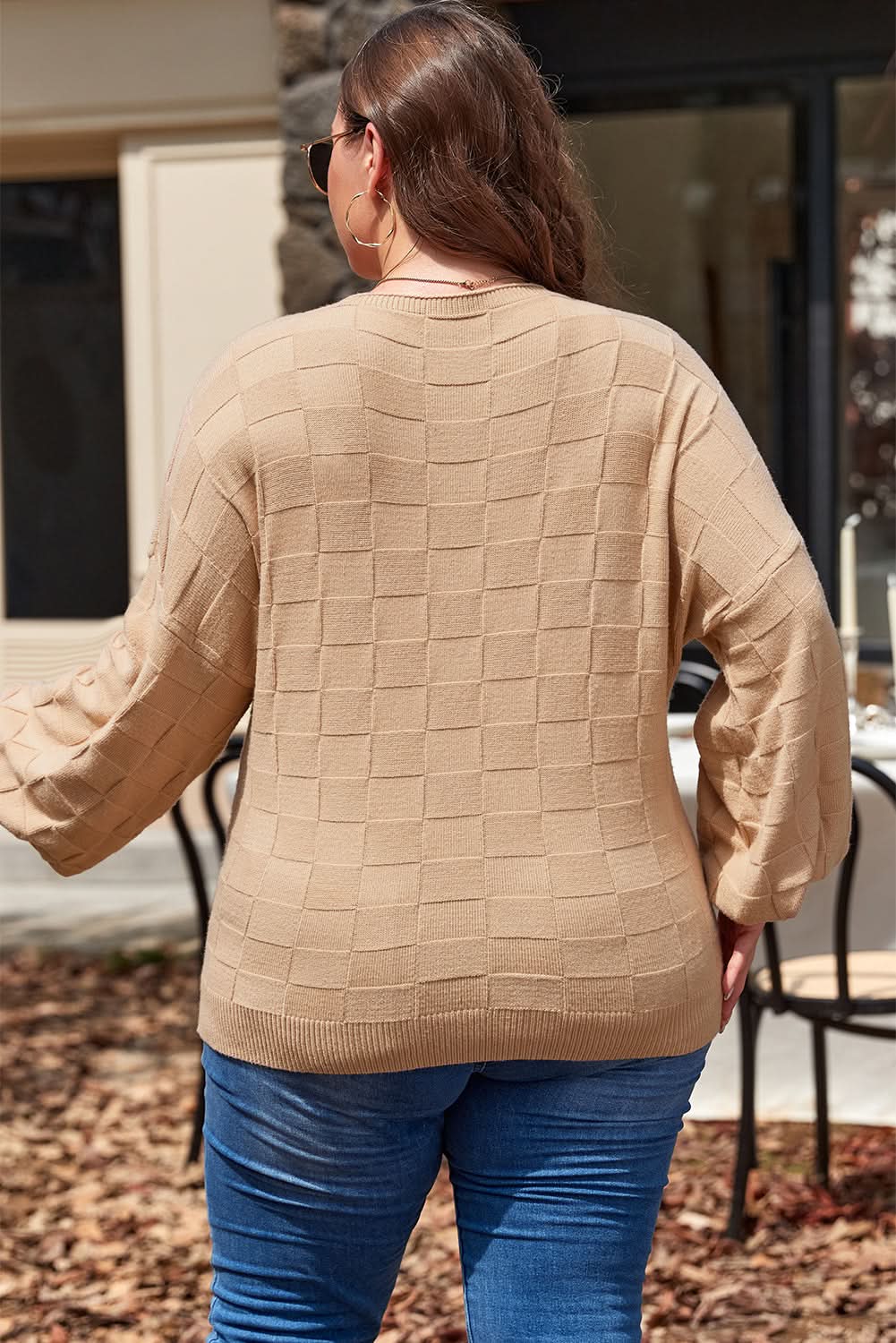 Light beige plus size knit sweater 
