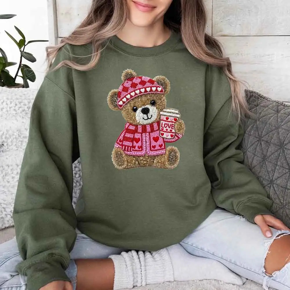 Love Coffee Teddy Valentine Sweatshirt – Furry Look 3D Print Sweater Adorb Custom Tees