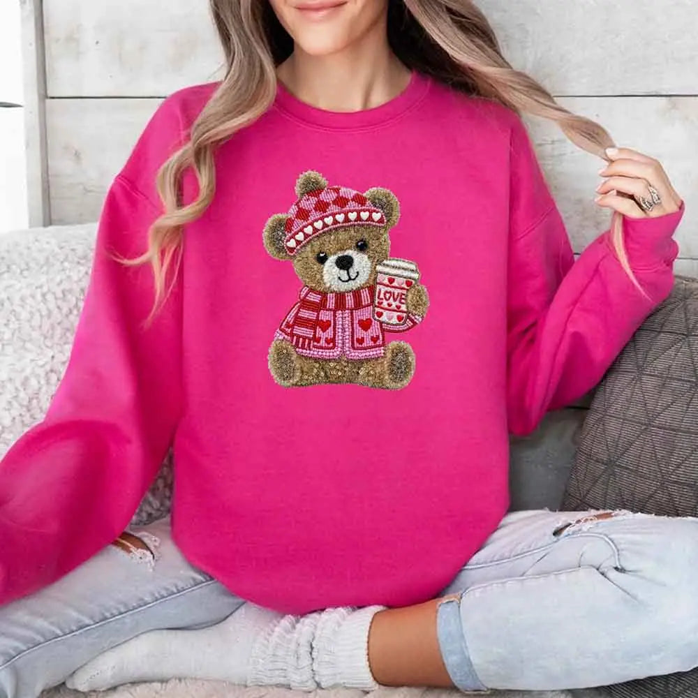 Love Coffee Teddy Valentine Sweatshirt – Furry Look 3D Print Sweater Adorb Custom Tees